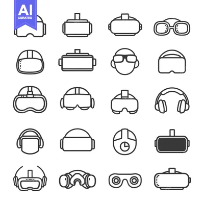 A Set of 16 Virtual Reality Headsets and Glasses Icons