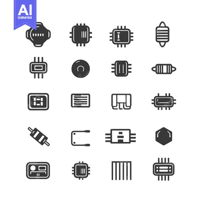 Aset desain premium: A Set of 18 Black and White Electronic Component Icons