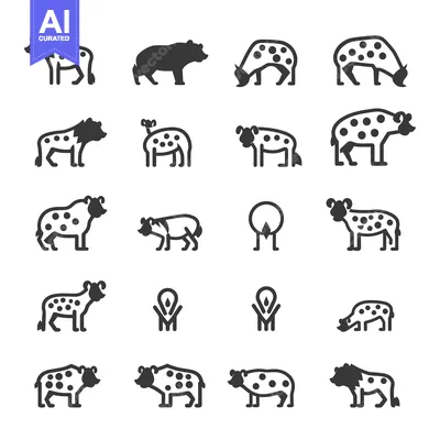 Aset premium populer: A Set of 19 Black and White Spotted Hyena Illustrations