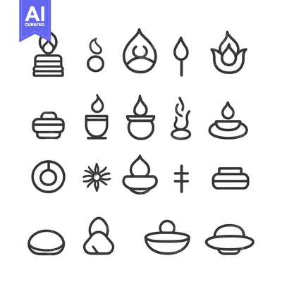 Aset desain premium: A Set of 19 Outline Icons Depicting Various Forms of Flames
