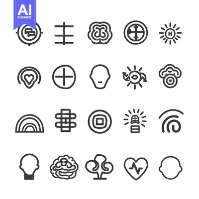 Aset desain premium: A Set of 20 Abstract Line Icons with Various Symbols and Shapes