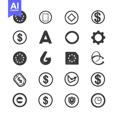Aset desain premium: A Set of 20 Black and White Circular Icons Depicting Various Symbols