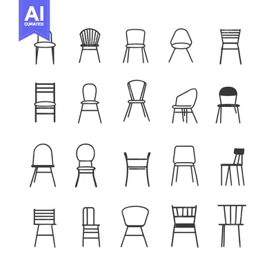 Aset premium populer: A Set of 20 Black and White Line Drawings of Chairs