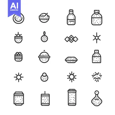 Aset premium populer: A Set of 20 Black and White Line Icons Depicting Various Objects