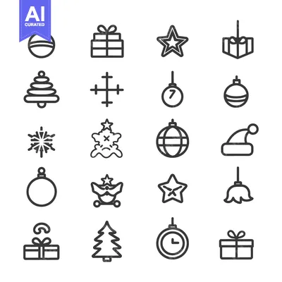 Aset desain premium: A Set of 20 Christmas-Themed Line Icons