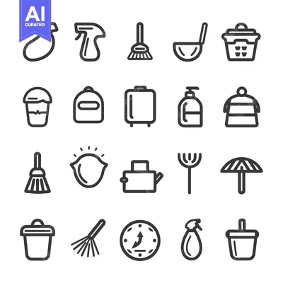 Aset desain premium: A Set of 20 Cleaning and Housekeeping Line Icons