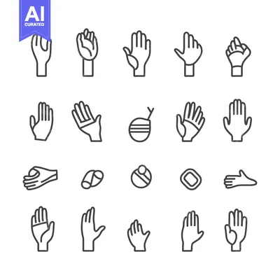 Aset desain premium: A Set of 20 Hand Gestures Depicted as Line Drawings