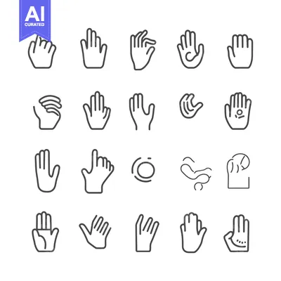Aset desain premium: A Set of 20 Hand Gestures Illustrated as Line Icons
