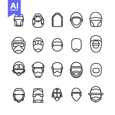 Aset premium populer: A Set of 20 Helmet and Protective Gear Line Icons