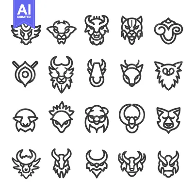 Aset desain premium: A Set of 20 Line Art Animal Head Icons