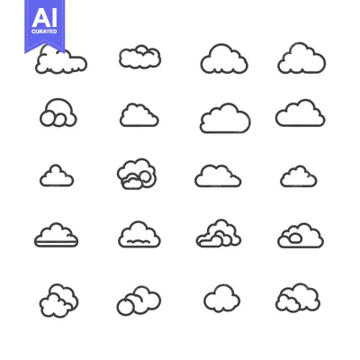 Aset desain premium: A Set of 20 Line Art Cloud Icons