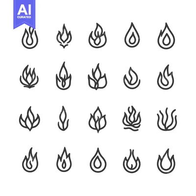 Aset premium populer: A Set of 20 Line Art Fire Flame Icons