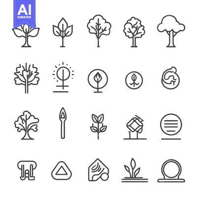 Premium design asset: A Set of 20 Line Art Icons Depicting Trees and Plants