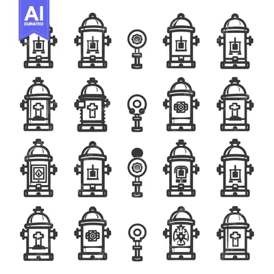 Aset desain premium: A Set of 20 Line Drawings of Fire Hydrants with Various Designs