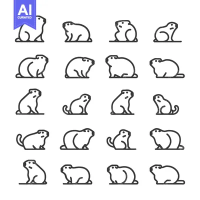 Aset desain premium: A Set of 20 Line Drawings of Groundhogs in Various Poses