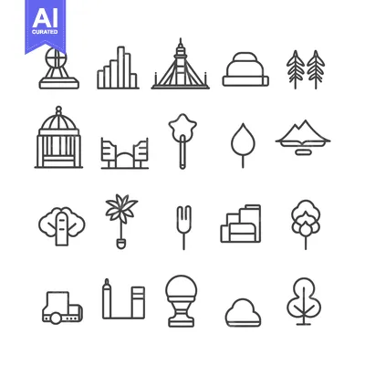 Popular premium asset: A Set of 20 Line Drawings of Various Park Structures and Trees