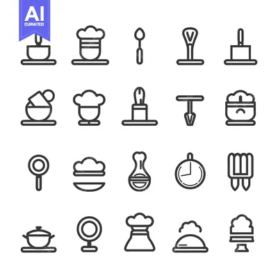 Aset desain premium: A Set of 20 Line Icons Depicting Cooking and Baking Utensils and Ingre