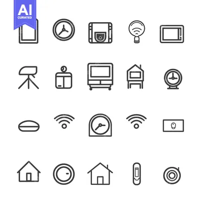 Aset desain premium: A Set of 20 Line Icons Depicting Household Items and Technology