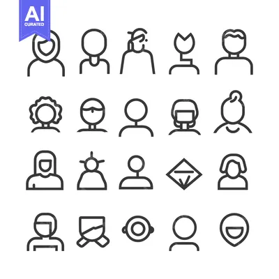 Aset premium populer: A Set of 20 Line Icons Depicting People and User Profiles