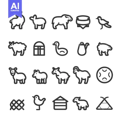 Aset premium populer: A Set of 20 Line Icons Depicting Various Animals and Objects Related t