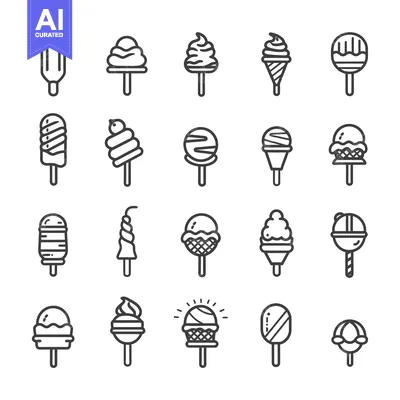 Aset desain premium: A Set of 20 Line Icons Depicting Various Ice Creams and Frozen Treats