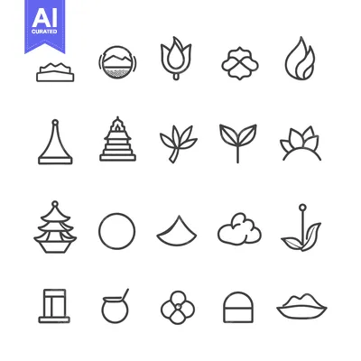 Aset desain premium: A Set of 20 Line Icons of Various Objects and Shapes