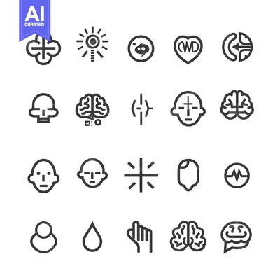 Aset desain premium: A Set of 20 Line Icons Related to the Human Brain and Mind