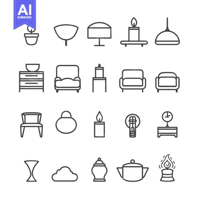 Aset premium populer: A Set of 20 Outline Icons Depicting Various Household Objects and Furn