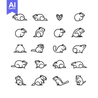 Premium design asset: A Set of 20 Outline Illustrations of a Ground Squirrel in Various Pose