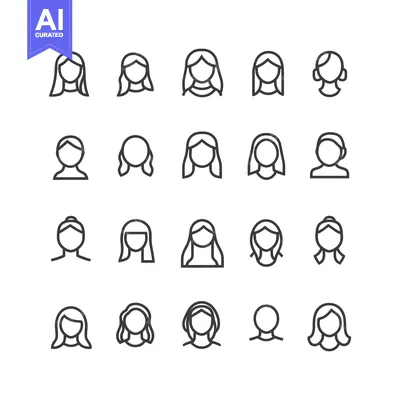 Aset premium populer: A Set of 20 Outline Woman Avatar Icons with Various Hairstyles