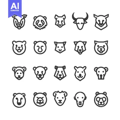 Aset premium populer: A Set of 20 Simple Line Art Animal Head Icons