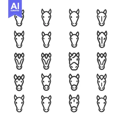Popular premium asset: A Set of 20 Simple Line Art Horse Head Icons