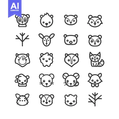 Premium design asset: A Set of 20 Simple Line Drawings of Forest Animals and Trees