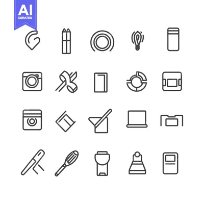 Aset premium populer: A Set of 20 Simple Line Icons of Various Objects and Ideas