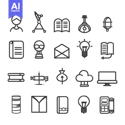 Aset desain premium: A Set of 20 Simple Line Icons Related to Education and Knowledge