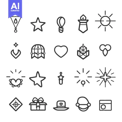 A Set of 20 Simple Line Icons with Various Shapes and Subjects
