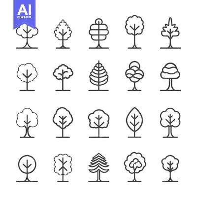 Aset premium populer: A Set of 20 Simple Outline Tree Icons
