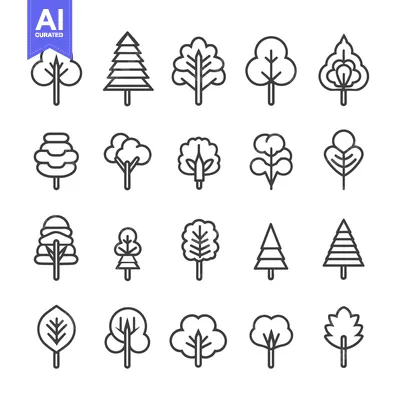 Aset desain premium: A Set of 20 Tree Icons in Outline Style