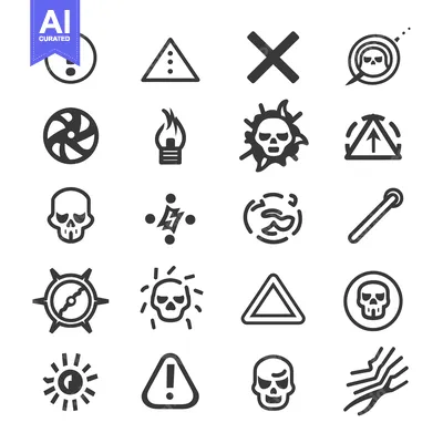 Aset premium populer: A Set of 20 Warning and Caution Icons Featuring Skulls and Other Symbo
