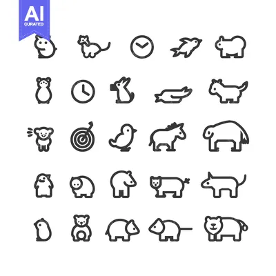 Aset desain premium: A Set of 24 Animal Icons in Line Art Style