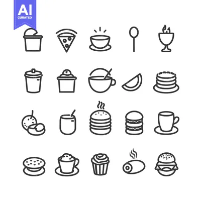 Aset premium populer: A Set of 24 Black and White Outline Food Icons