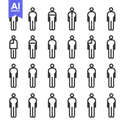 Aset desain premium: A Set of 24 Simple Black and White Human Stick Figure Icons