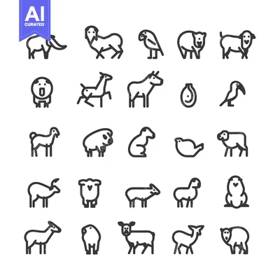 Premium design asset: A Set of 25 Animal Outline Icons, Including Sheep, Goat, and Other Far
