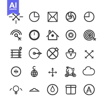 Aset premium populer: A Set of 25 Black and White Simple Line Icons