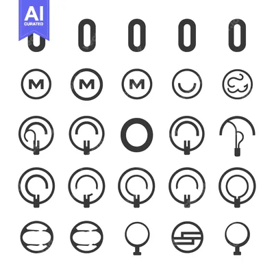 Aset desain premium: A Set of 25 Circular Icons With Variations in Shape, Size, and Line St