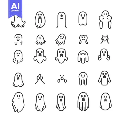 Aset premium populer: A Set of 25 Different Ghost Illustrations with Various Expressions