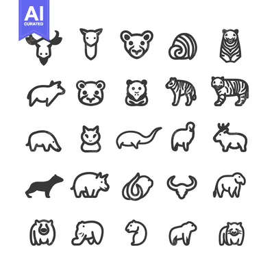 Aset premium populer: A Set of 25 Line Drawings of Various Animals