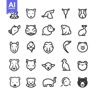 Aset desain premium: A Set of 25 Line-Drawn Animal Icons