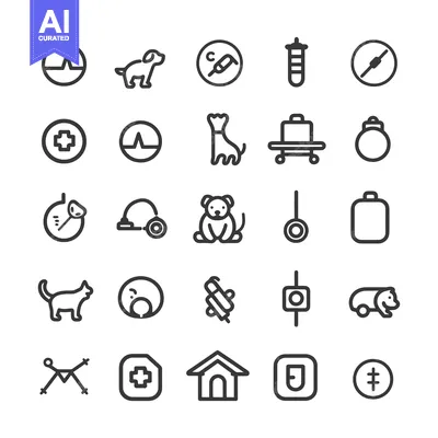Aset premium populer: A Set of 25 Line Icons Related to Veterinary Care