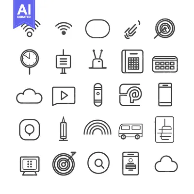 Aset desain premium: A Set of 25 Line Icons Representing Various Concepts